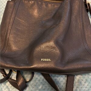 Fossil Black Leather Backpack with Pebbled Texture
